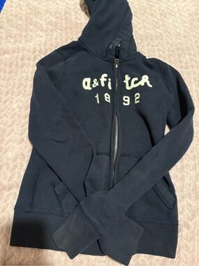 Abercrombie & Fitch Navy Full-Zip Hoodie with Embroidered Logo